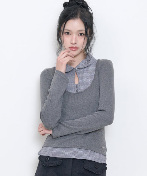 LAYERED SHIRT BUTTON TOP - 2 COLORS CHARCOAL