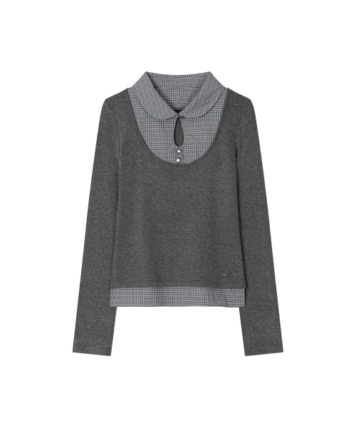 LAYERED SHIRT BUTTON TOP - 2 COLORS CHARCOAL