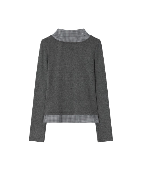 LAYERED SHIRT BUTTON TOP - 2 COLORS CHARCOAL