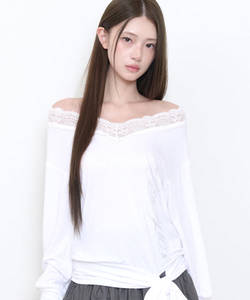 LACE TIE LONG SLEEVE - 2 COLORS WHITE