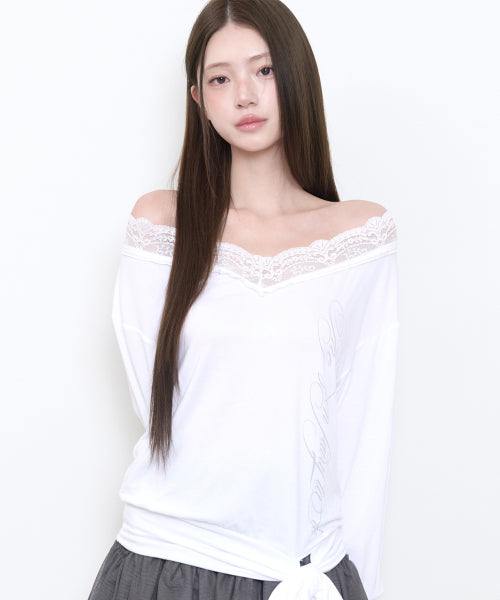 LACE TIE LONG SLEEVE - 2 COLORS WHITE