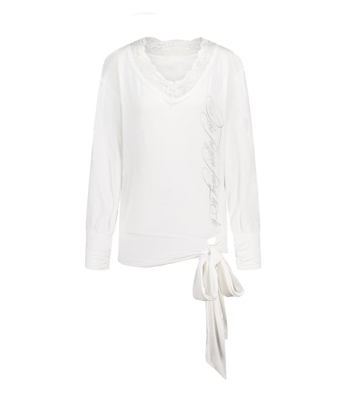 LACE TIE LONG SLEEVE - 2 COLORS WHITE