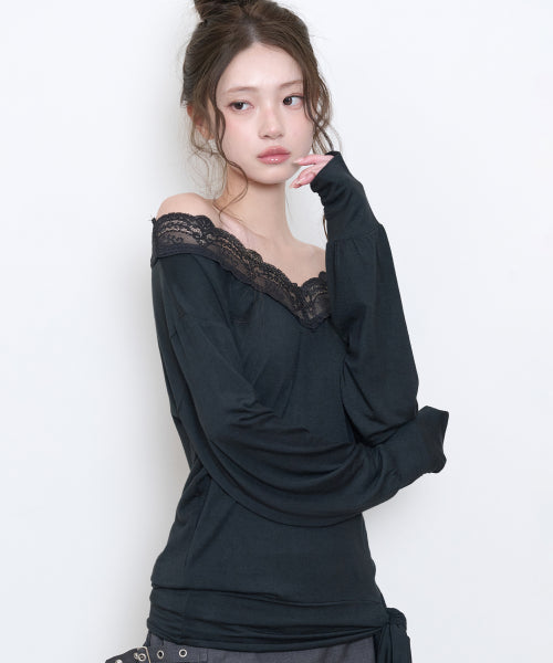 LACE TIE LONG SLEEVE - 2 COLORS BLACK