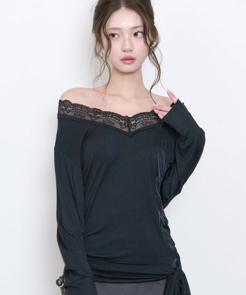 LACE TIE LONG SLEEVE - 2 COLORS BLACK