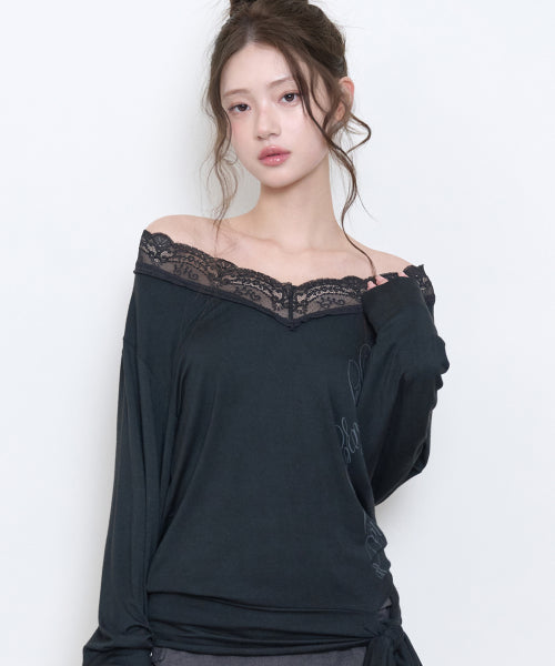 LACE TIE LONG SLEEVE - 2 COLORS BLACK