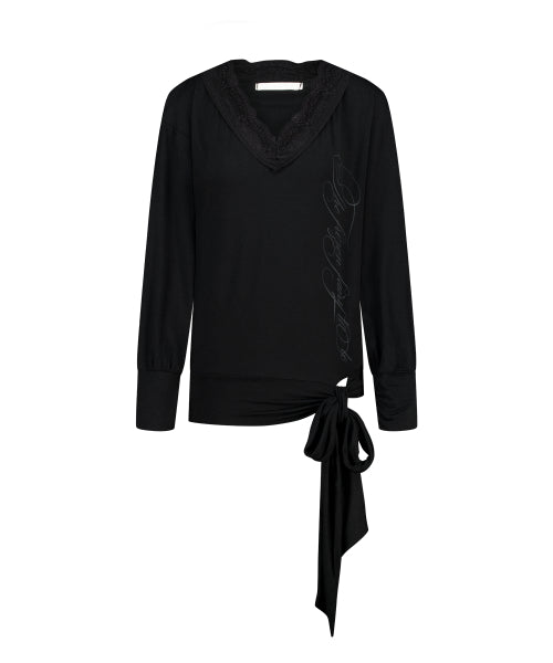 LACE TIE LONG SLEEVE - 2 COLORS BLACK