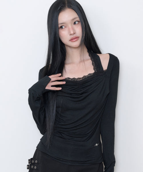 COWL LACE LONG SLEEVE - 3 COLORS BLACK