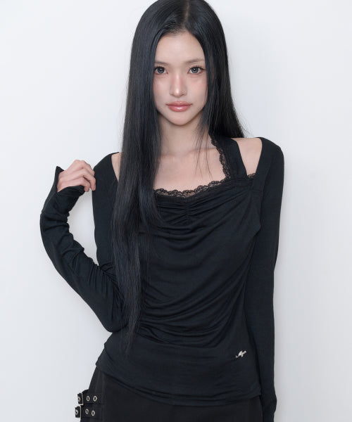 COWL LACE LONG SLEEVE - 3 COLORS BLACK