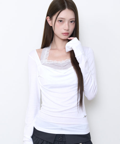 COWL LACE LONG SLEEVE - 3 COLORS WHITE