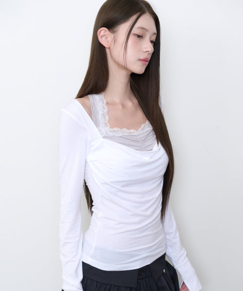 COWL LACE LONG SLEEVE - 3 COLORS WHITE