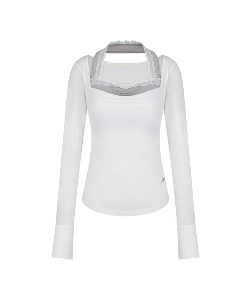 COWL LACE LONG SLEEVE - 3 COLORS WHITE