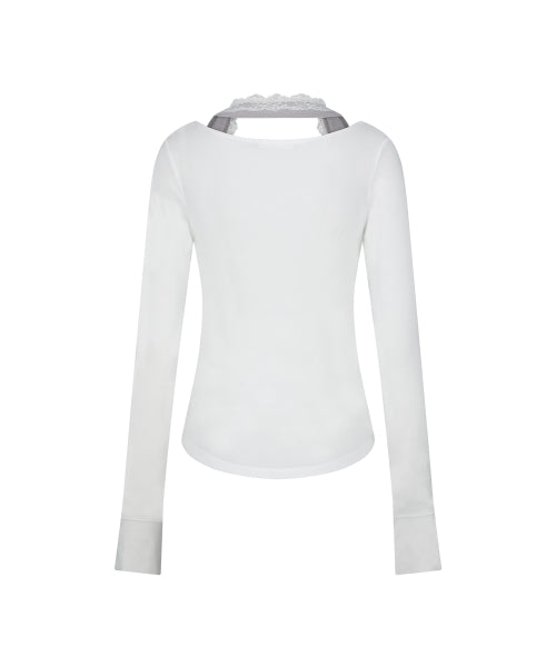 COWL LACE LONG SLEEVE - 3 COLORS WHITE