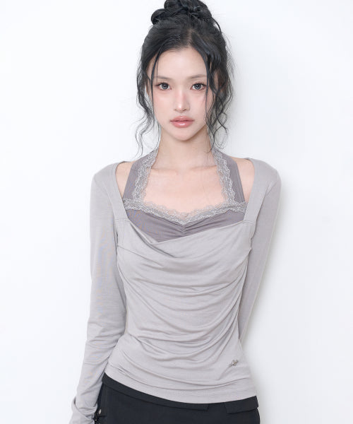 COWL LACE LONG SLEEVE - 3 COLORS BEIGE