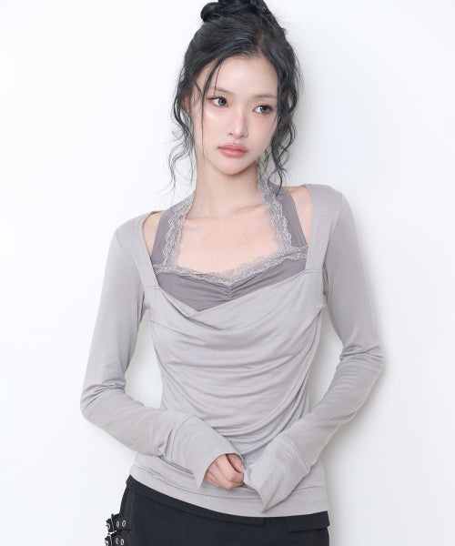 COWL LACE LONG SLEEVE - 3 COLORS BEIGE