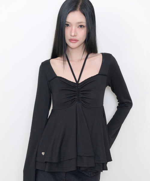 HALTER FLARE LONG SLEEVE - 3 COLORS BLACK