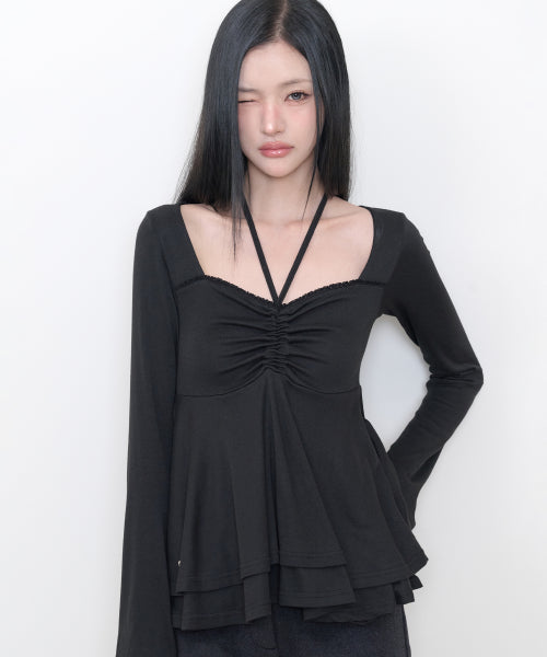 HALTER FLARE LONG SLEEVE - 3 COLORS BLACK