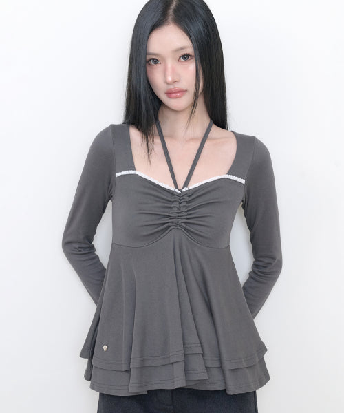 HALTER FLARE LONG SLEEVE - 3 COLORS CHARCOAL