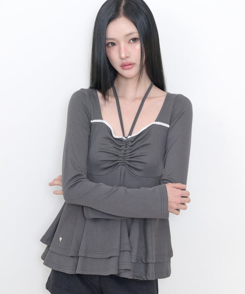 HALTER FLARE LONG SLEEVE - 3 COLORS CHARCOAL