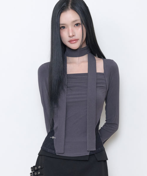 DRAPE BOLERO TOP - 3 COLORS CHARCOAL