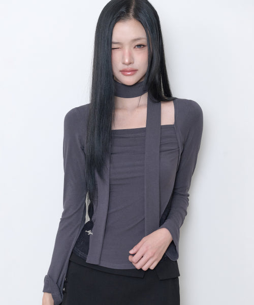 DRAPE BOLERO TOP - 3 COLORS CHARCOAL