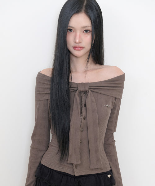 PURE BOW CARDIGAN TOP - 5 COLORS BROWN