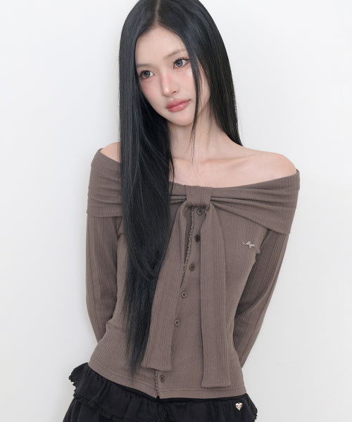 PURE BOW CARDIGAN TOP - 5 COLORS BROWN