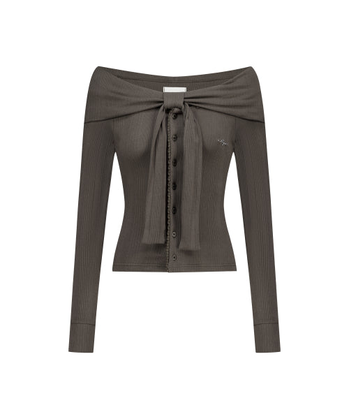 PURE BOW CARDIGAN TOP - 5 COLORS BROWN