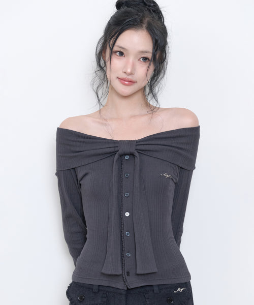 PURE BOW CARDIGAN TOP - 5 COLORS CHARCOAL