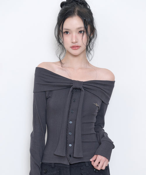 PURE BOW CARDIGAN TOP - 5 COLORS CHARCOAL