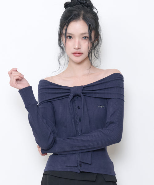 PURE BOW CARDIGAN TOP - 5 COLORS NAVY