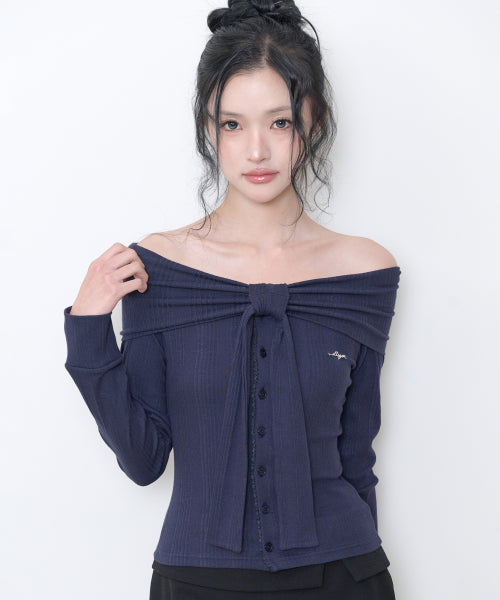 PURE BOW CARDIGAN TOP - 5 COLORS NAVY