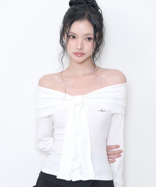 PURE BOW CARDIGAN TOP - 5 COLORS WHITE