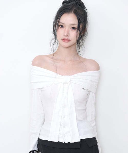 PURE BOW CARDIGAN TOP - 5 COLORS WHITE