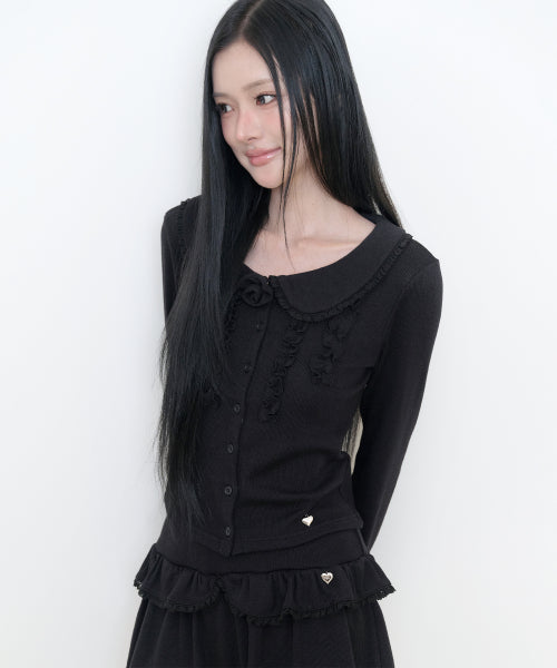 BLOOM FRILL CARDIGAN - 2 COLORS BLACK