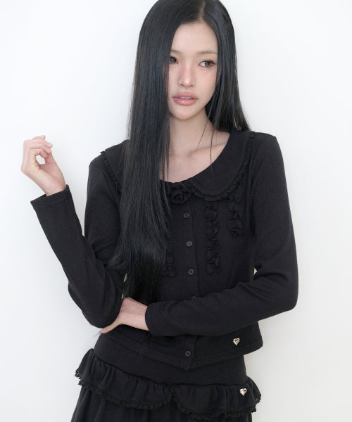 BLOOM FRILL CARDIGAN - 2 COLORS BLACK