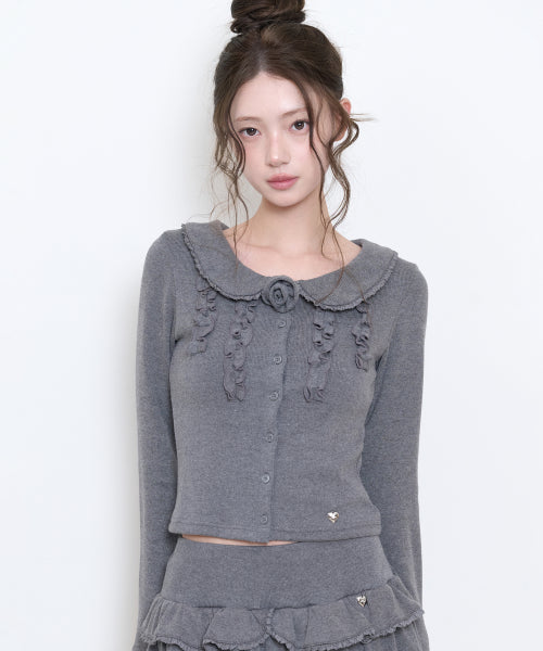 BLOOM FRILL CARDIGAN - 2 COLORS CHARCOAL
