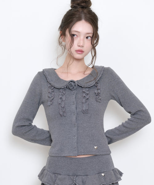 BLOOM FRILL CARDIGAN - 2 COLORS CHARCOAL