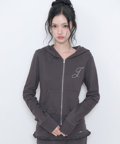 BASIC SLIM HOOD ZIP UP - 4 COLORS CHARCOAL