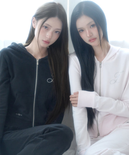 BASIC SLIM HOOD ZIP UP - 4 COLORS BLACK