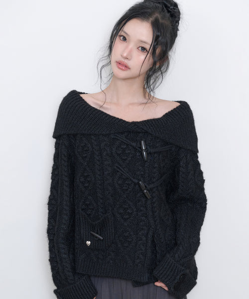 TOGGLE KNIT CARDIGAN - 3 COLORS BLACK