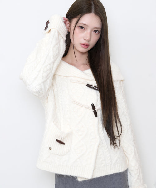 TOGGLE KNIT CARDIGAN - 3 COLORS IVORY