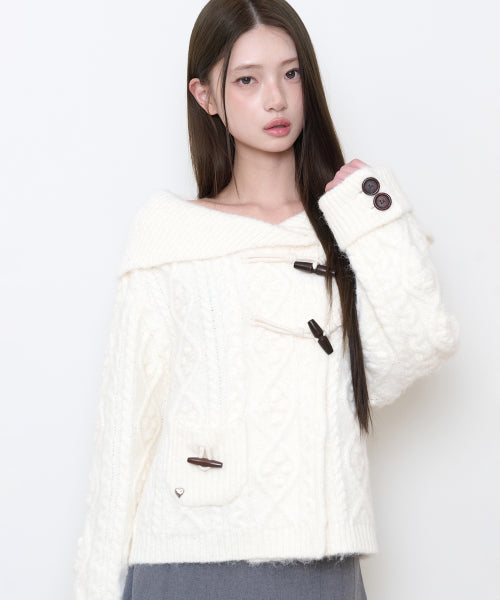 TOGGLE KNIT CARDIGAN - 3 COLORS IVORY