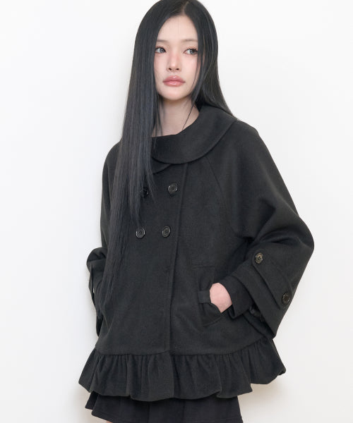 FRILL CAPE COAT - 2 COLORS BLACK