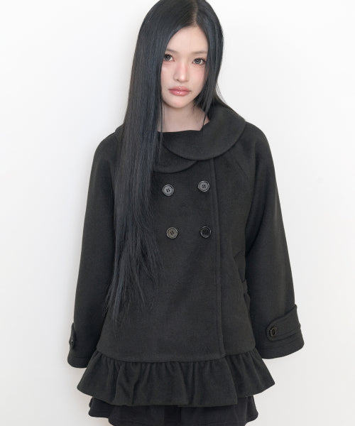 FRILL CAPE COAT - 2 COLORS BLACK