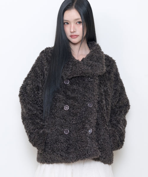 CURLY FUR JACKET - 3 COLORS BROWN