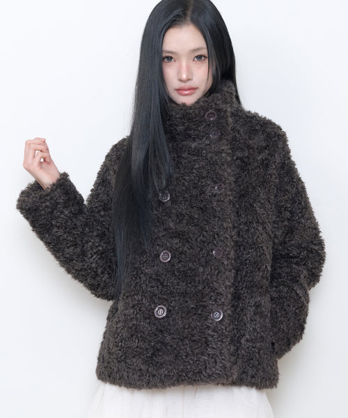 CURLY FUR JACKET - 3 COLORS BROWN