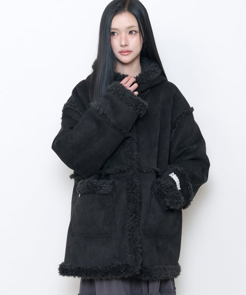 SHEARLING MUSTANG HALF COAT - 3 COLORS BLACK