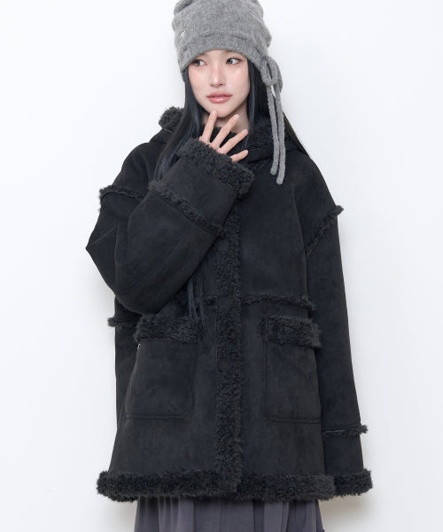 SHEARLING MUSTANG HALF COAT - 3 COLORS BLACK