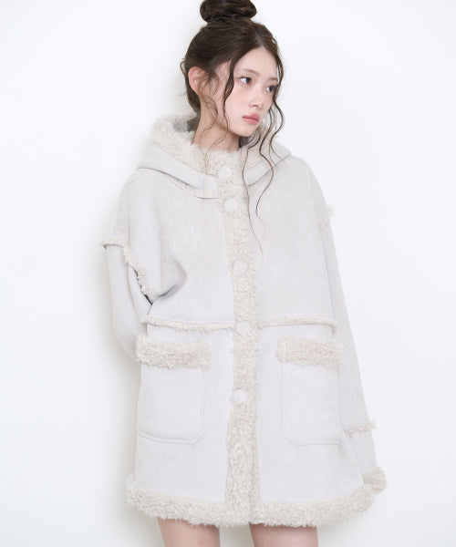 SHEARLING MUSTANG HALF COAT - 3 COLORS IVORY