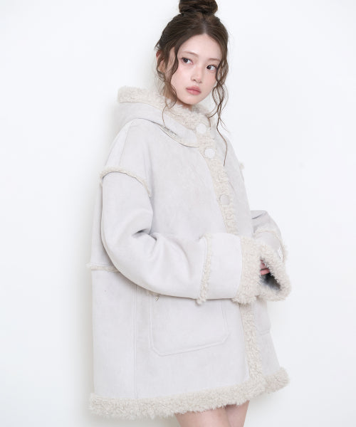 SHEARLING MUSTANG HALF COAT - 3 COLORS IVORY